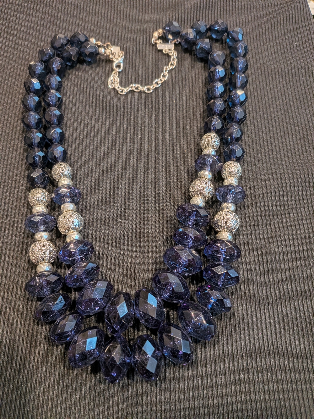 #1: Elegant Women's Multi-Strand Dark Blue Crystal Necklace 11"